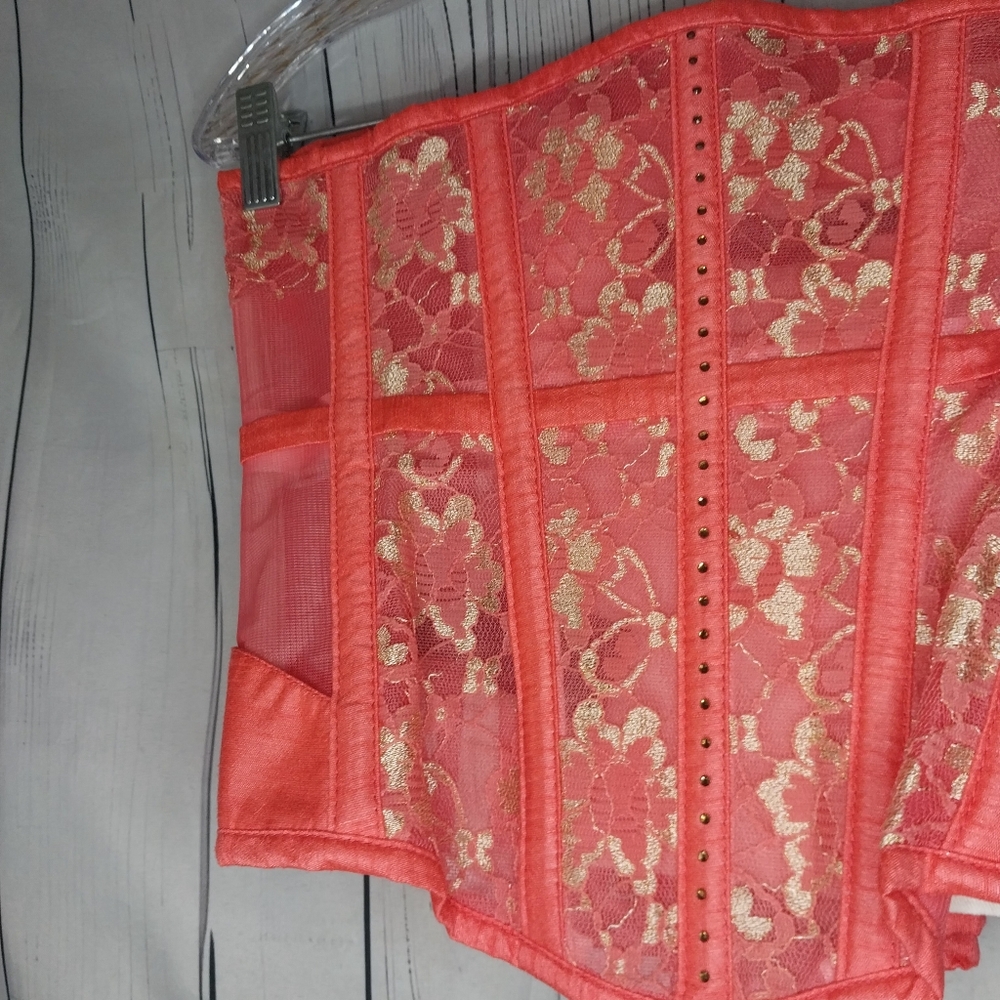 Corset Story Peach Lace-Up With Zip Side Panels Boned Underbust Corset - Picture 3 of 9